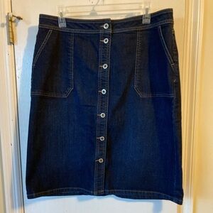 Liz Claiborne Dark Blue Denim Button-Front Pencil Skirt Size 14